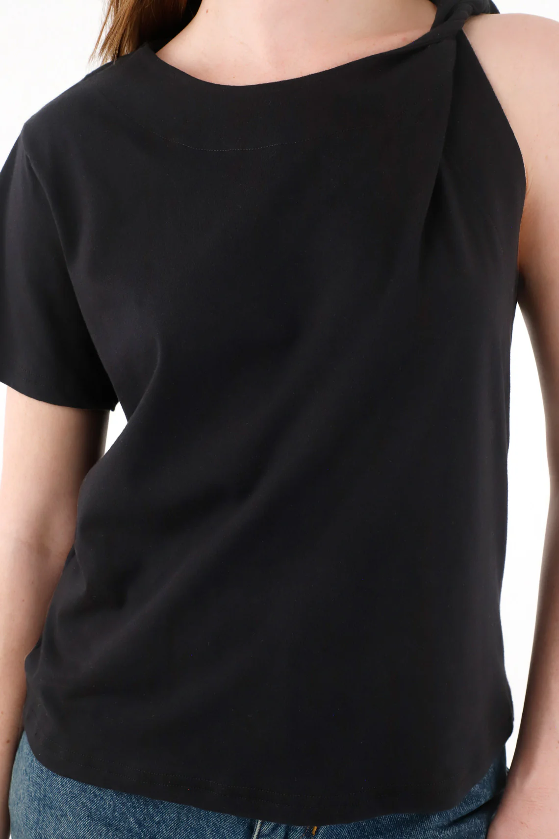 Women's Black T-Shirt with Shoulder Twist Detail - Image 2