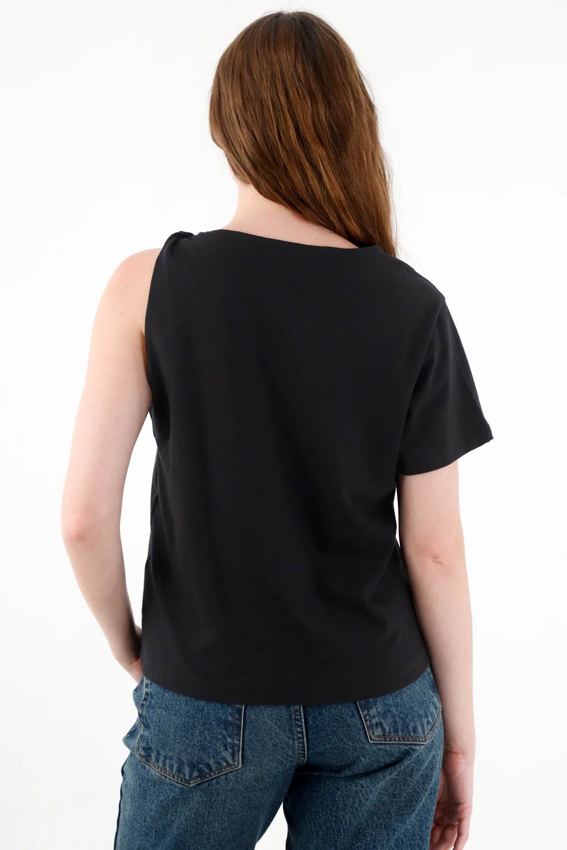 Women's Black T-Shirt with Shoulder Twist Detail - Image 4