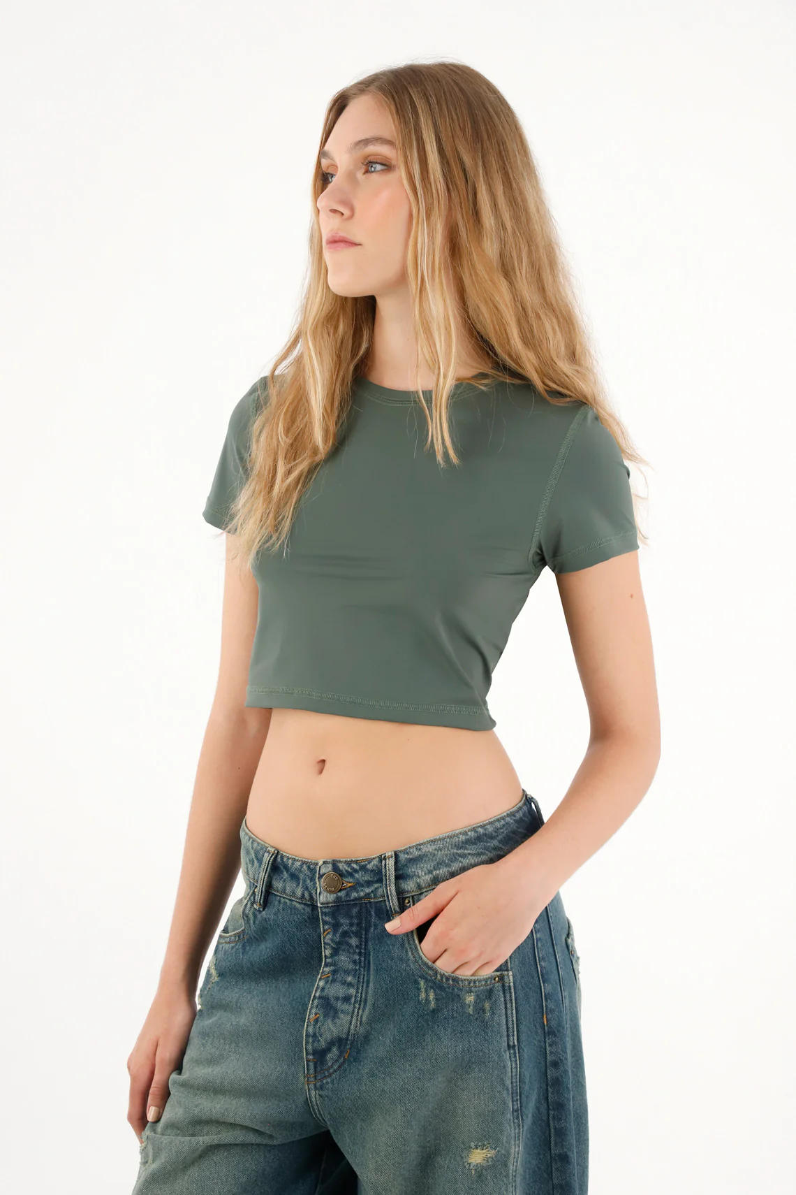 Women's Grey Fitted Short Sleeve T-Shirt