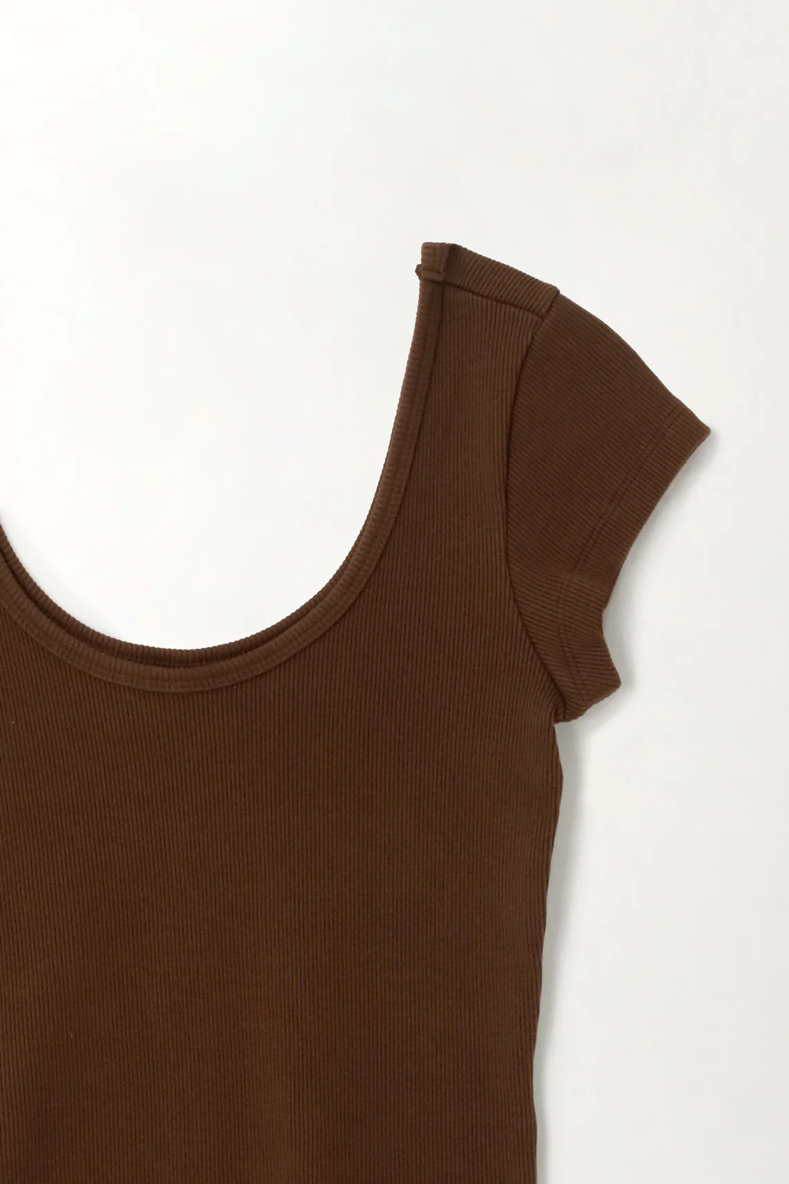 Women's Fitted Ribbed Brown T-Shirt - Image 3