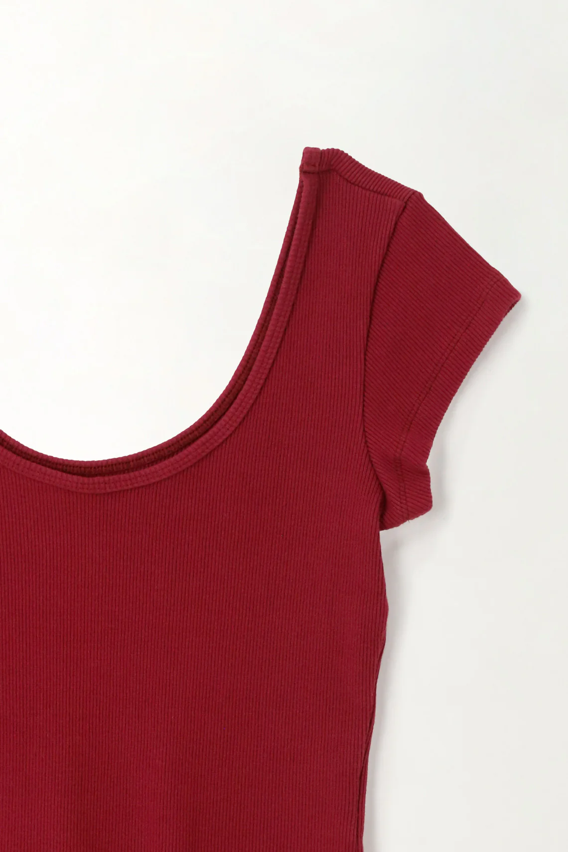 Women's Red Fitted Ribbed T-Shirt - Image 2