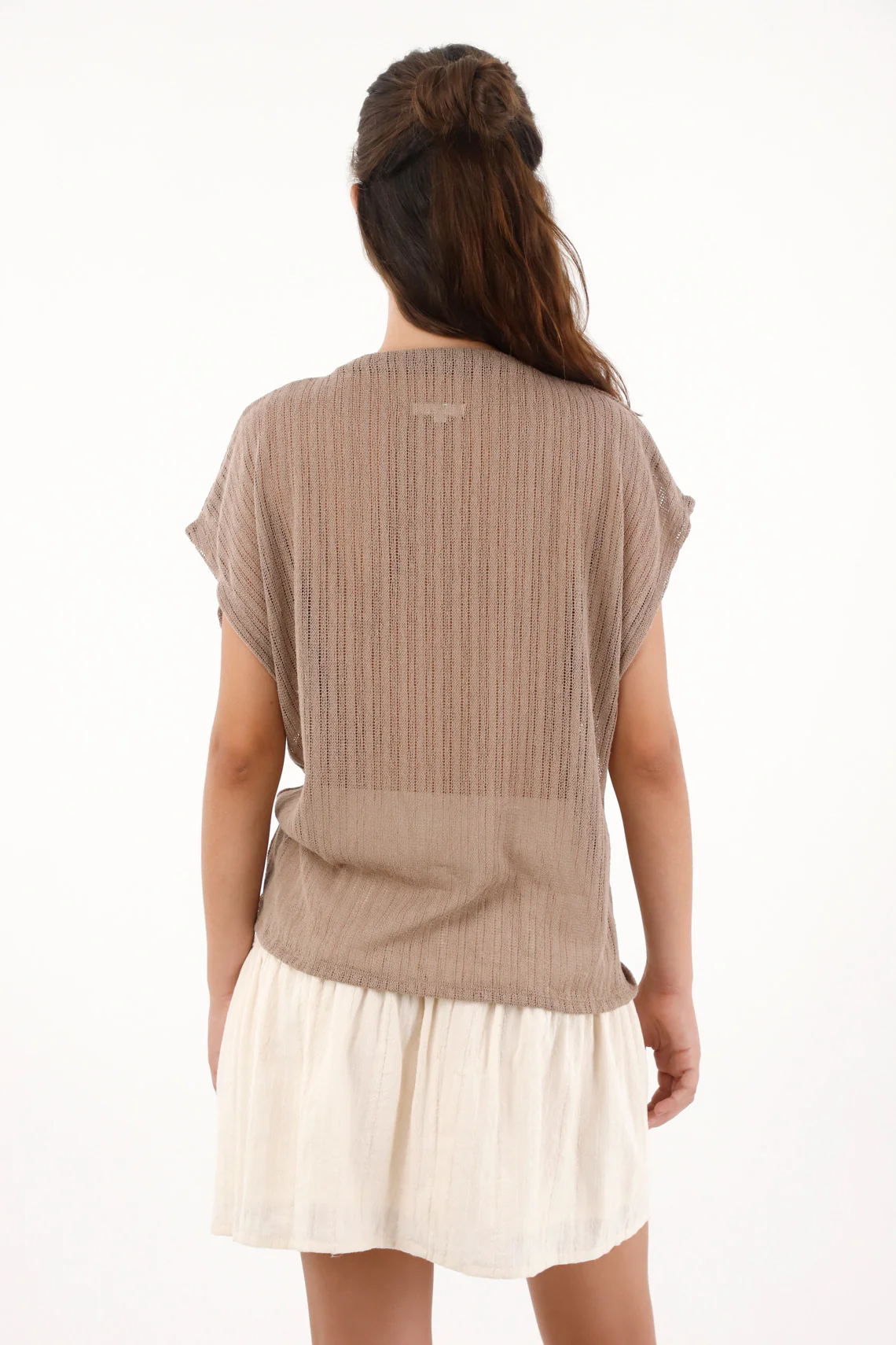 Women's Sheer Knit Top in Coffee Brown - Image 4