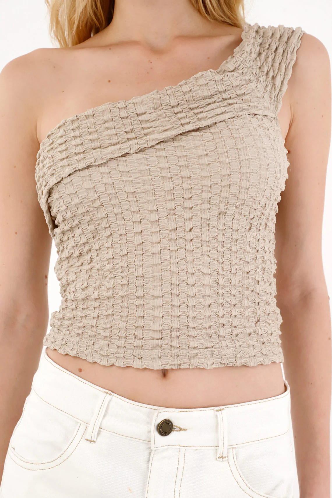 Women's Textured Cream T-Shirt - Image 2
