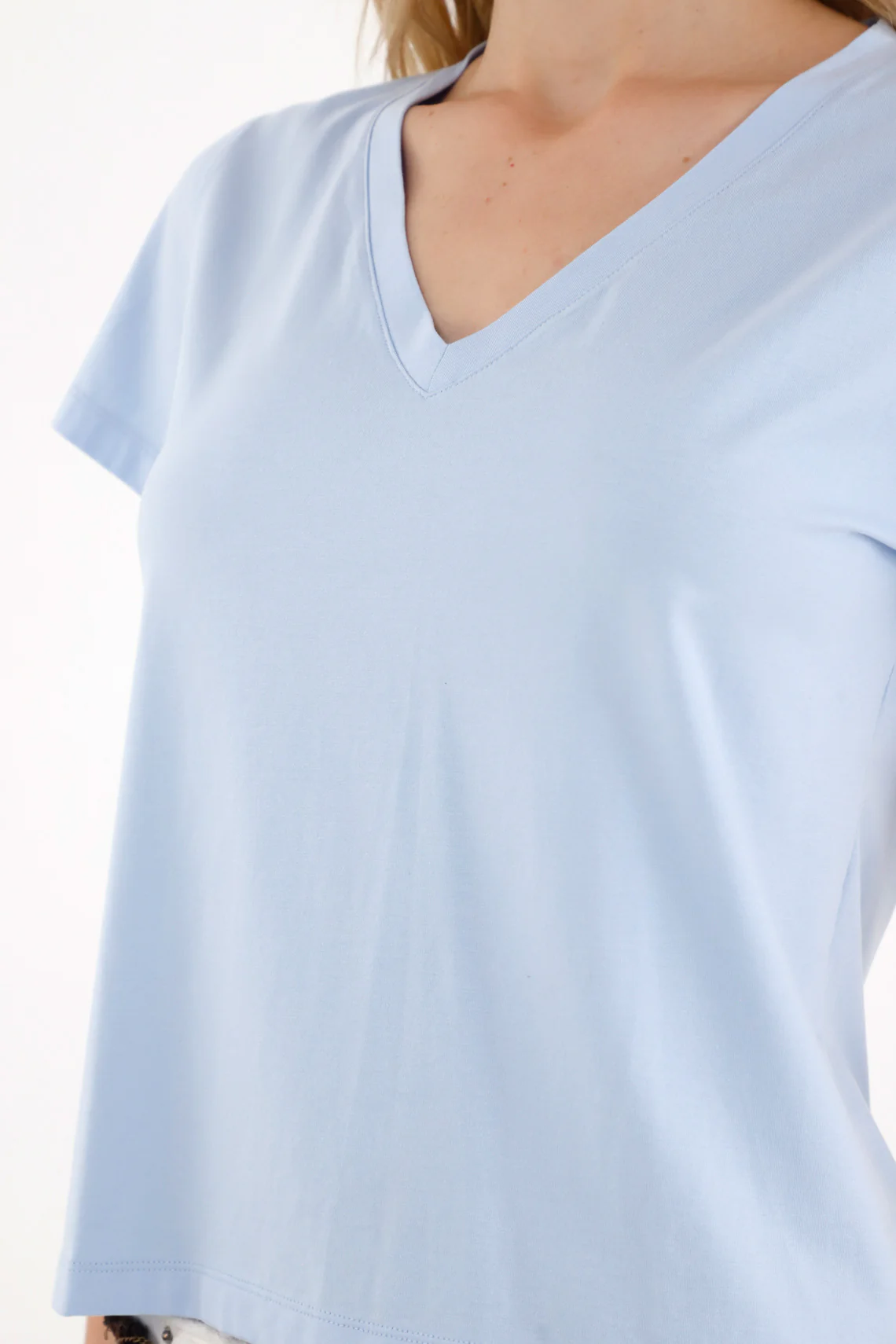 Women's Blue V-Neck Basic Tee - Image 3