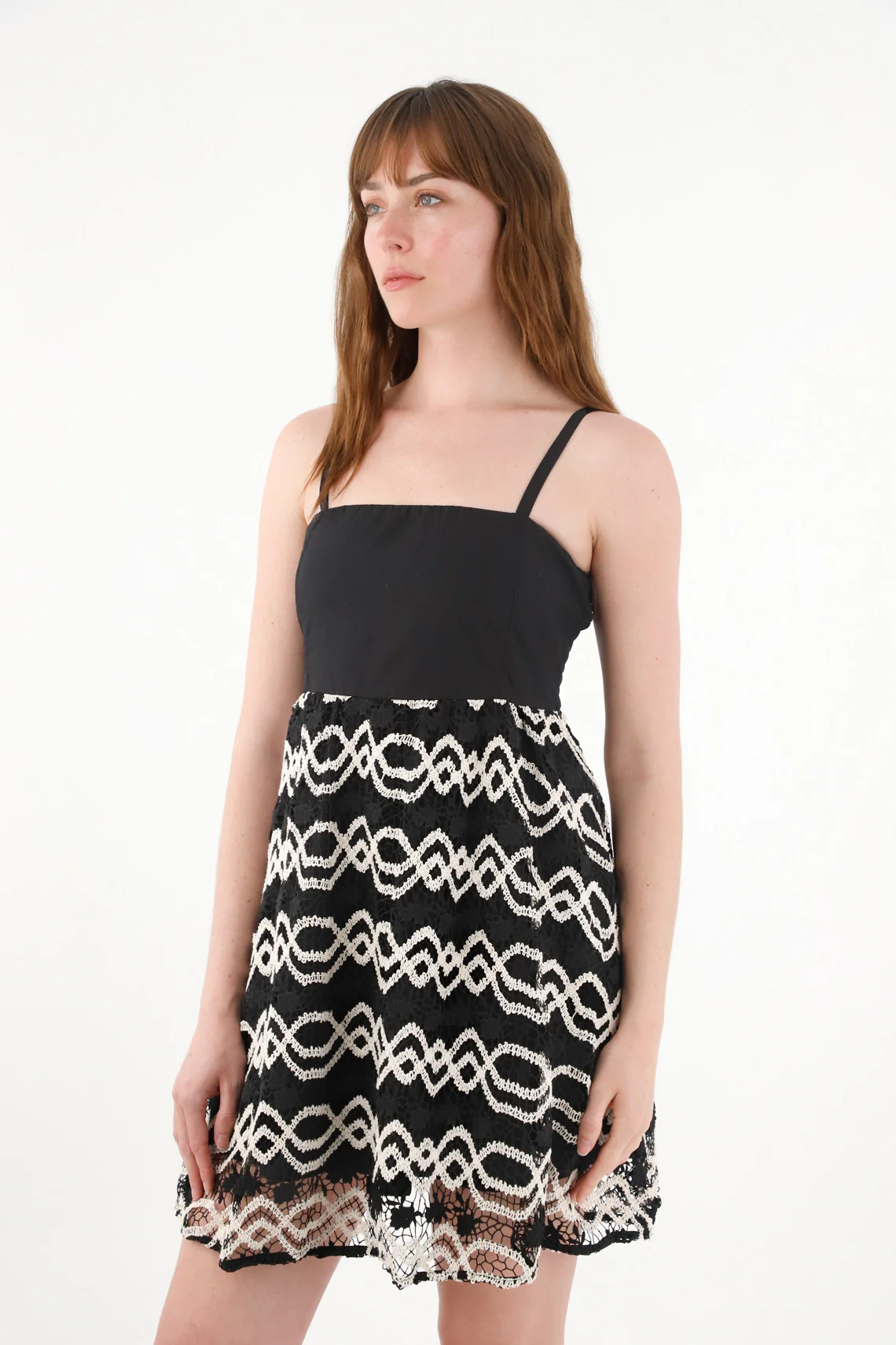 Women's Black Short Dress with Volume and Woven Skirt