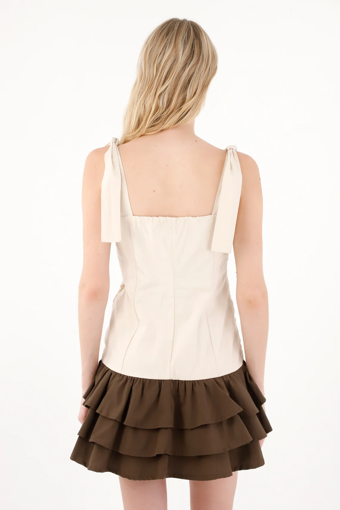Cream Straight Neck Mini Dress for Women - Image 4