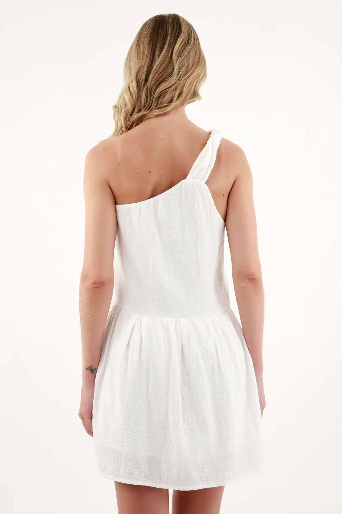 Women's One-Shoulder Ecru Short Dress - Image 4