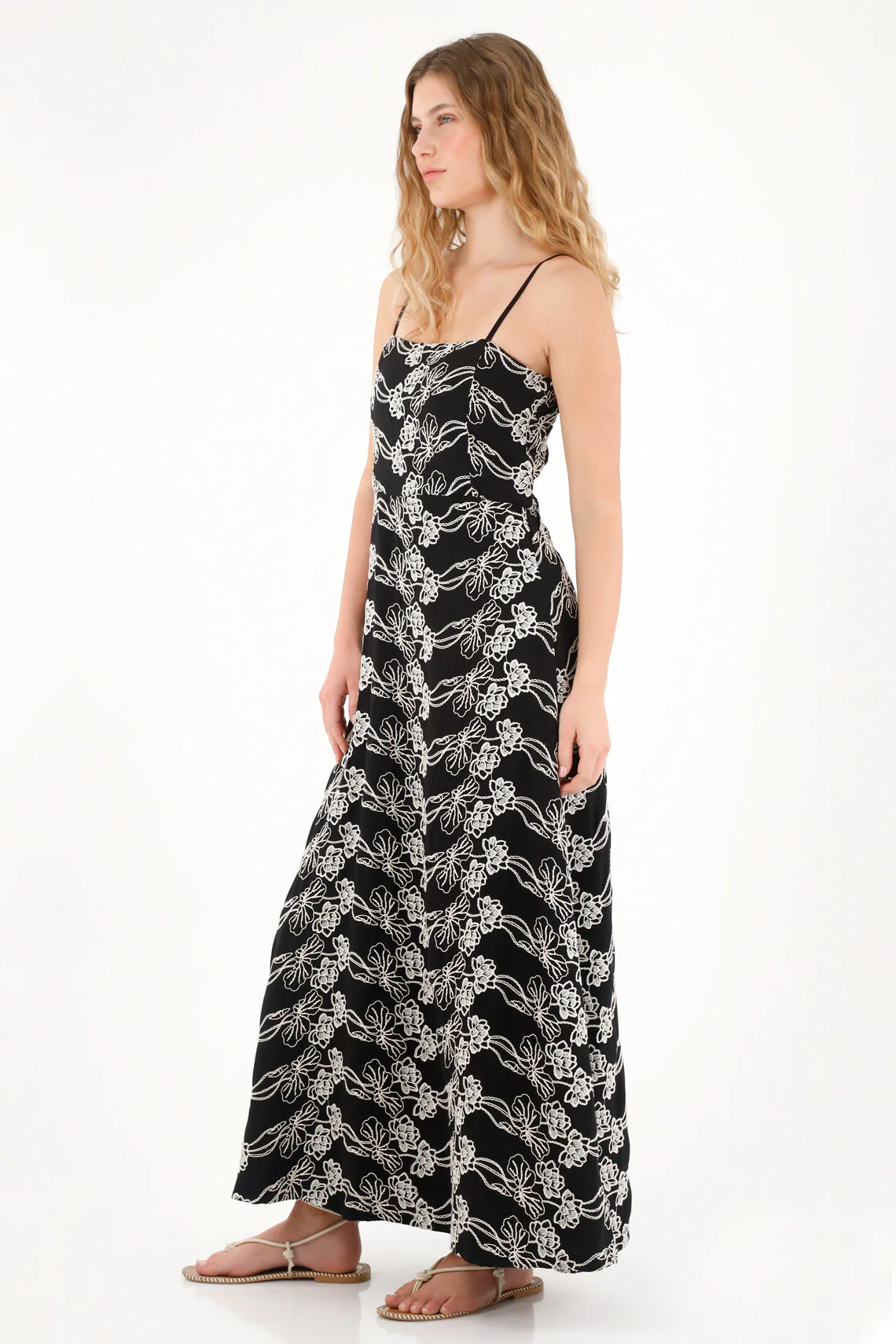 Women's Long Printed Dress with Straight Neckline - Image 2