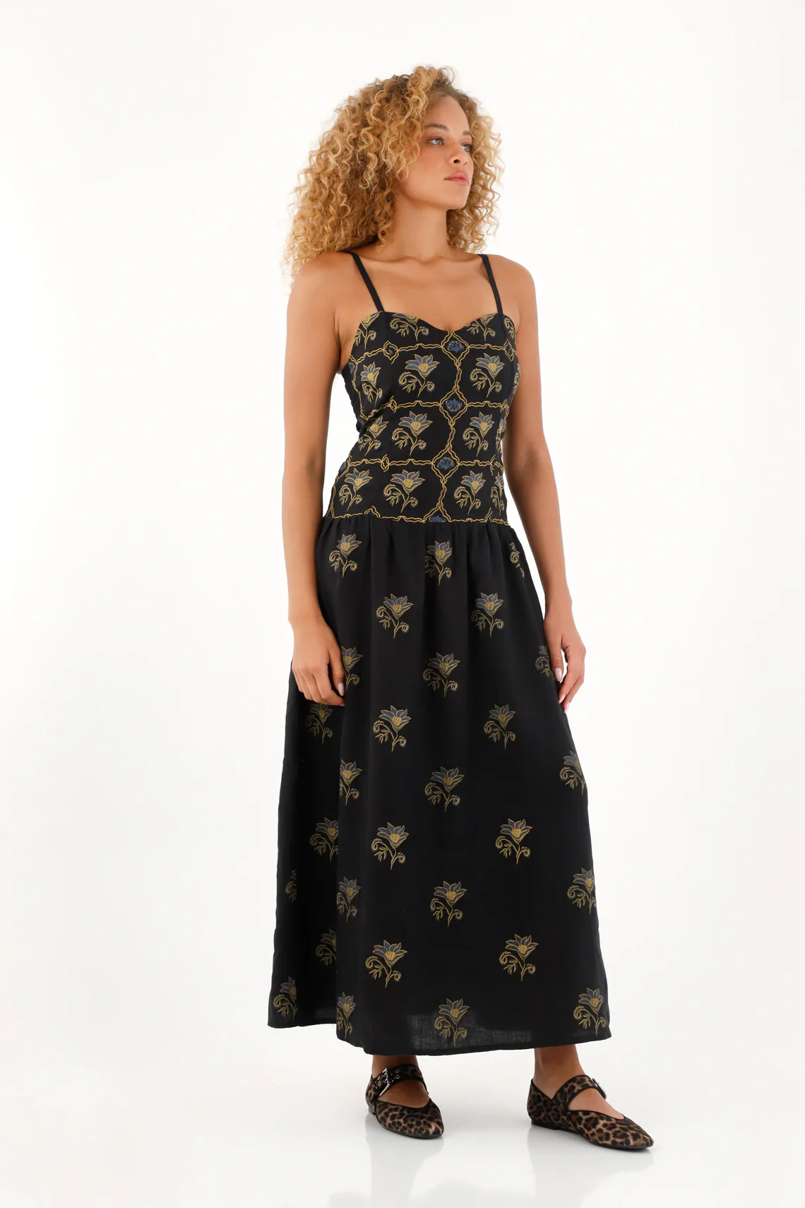 Women's long dress in 100% linen with print - Image 2
