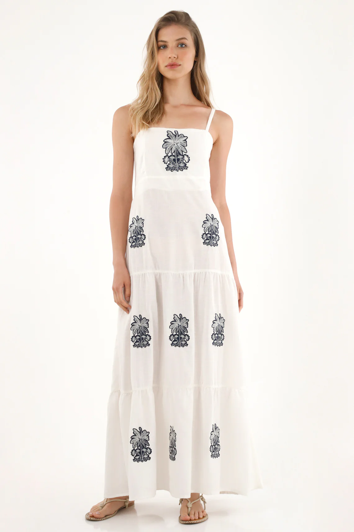 Women's Flowing Long Dress with Embroidered Details - Image 2