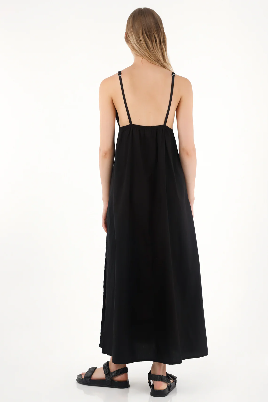 Women's Long Black Crochet Cup Design Dress - Image 4