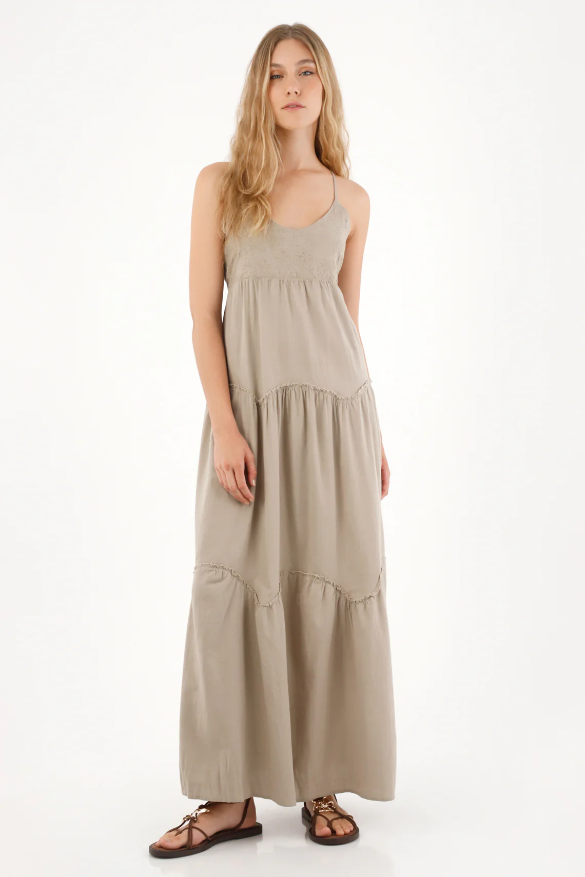 Women's Long V-Neck Dress in Coffee