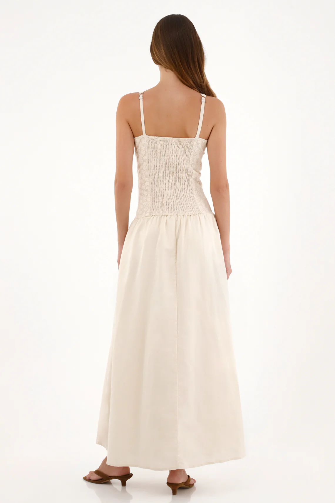 Women's Long Linen-Style Dress in Cream - Image 4