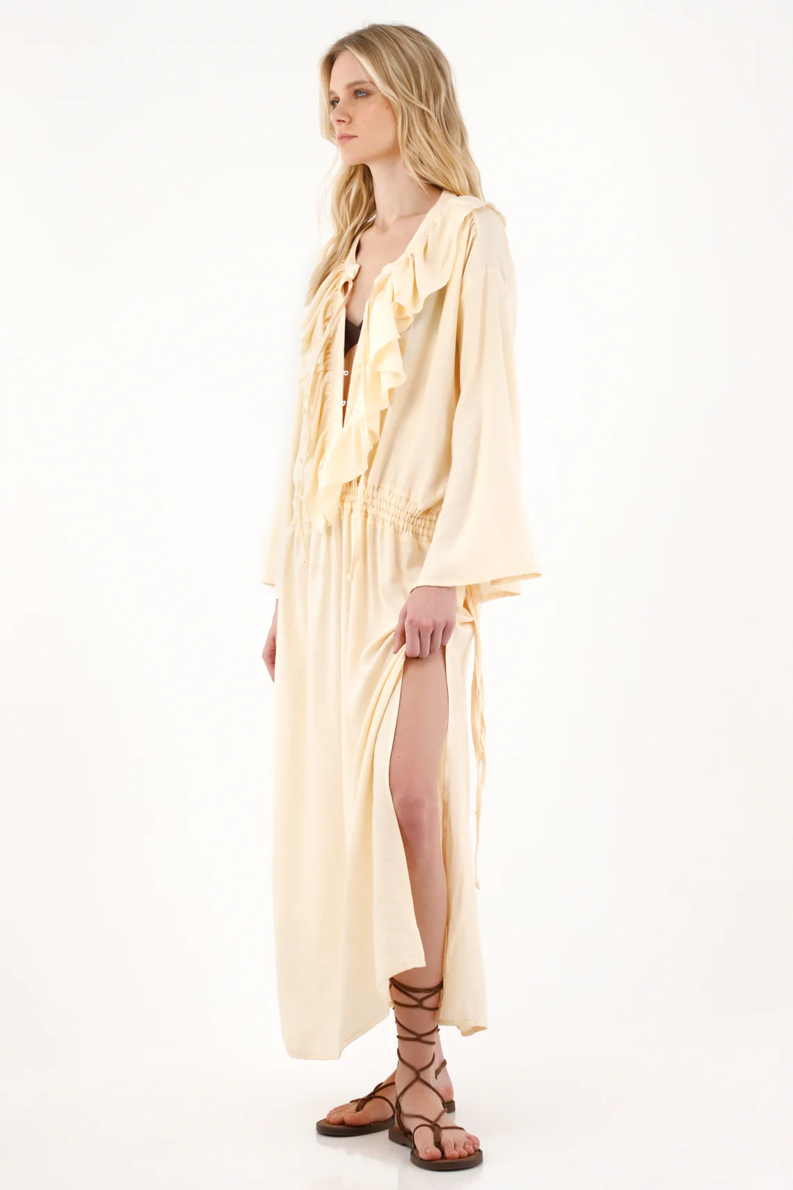 Women's Yellow V-Neck Maxi Dress - Image 3