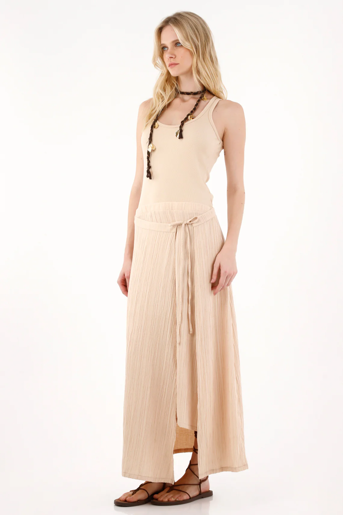 Women's Long Dress with Fabric Blend in Off-White - Image 3