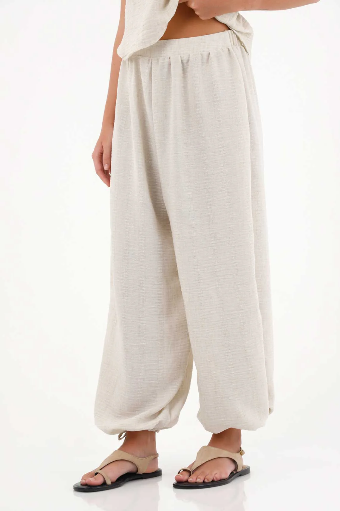 Wide Fit Women's Trousers in Off-White Polyester - Image 2