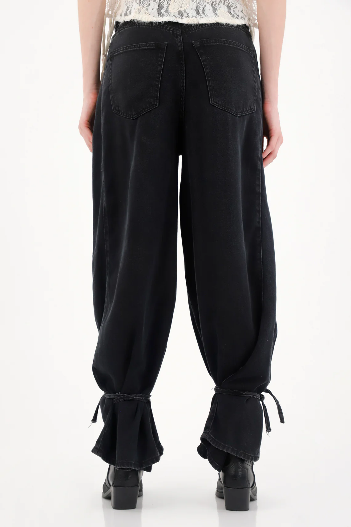 Wide Leg Jeans with Tie Detail in Black for Women - Image 5
