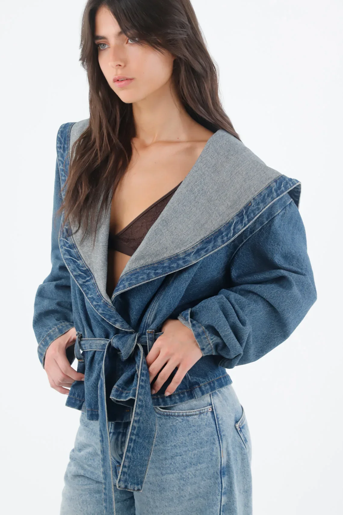 Women's Loose Light Blue Cotton Jacket with Wide Collar - Image 2
