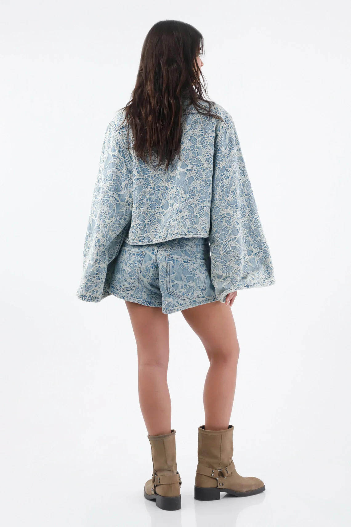 Women’s Oversized Cotton Blue Shirt with Floral Print - Image 4
