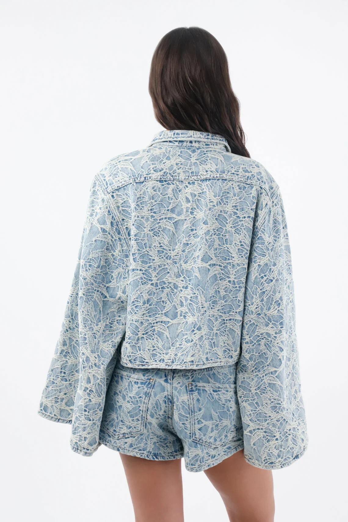 Women’s Oversized Cotton Blue Shirt with Floral Print - Image 5