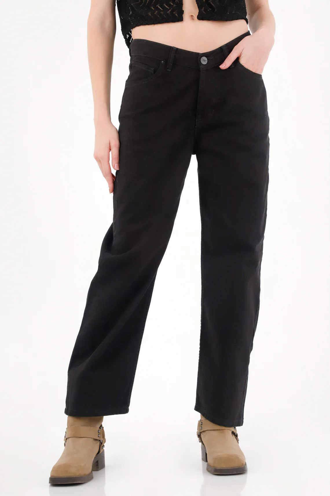 Women’s 100% Cotton Black Straight Low Rise Jeans - Image 2