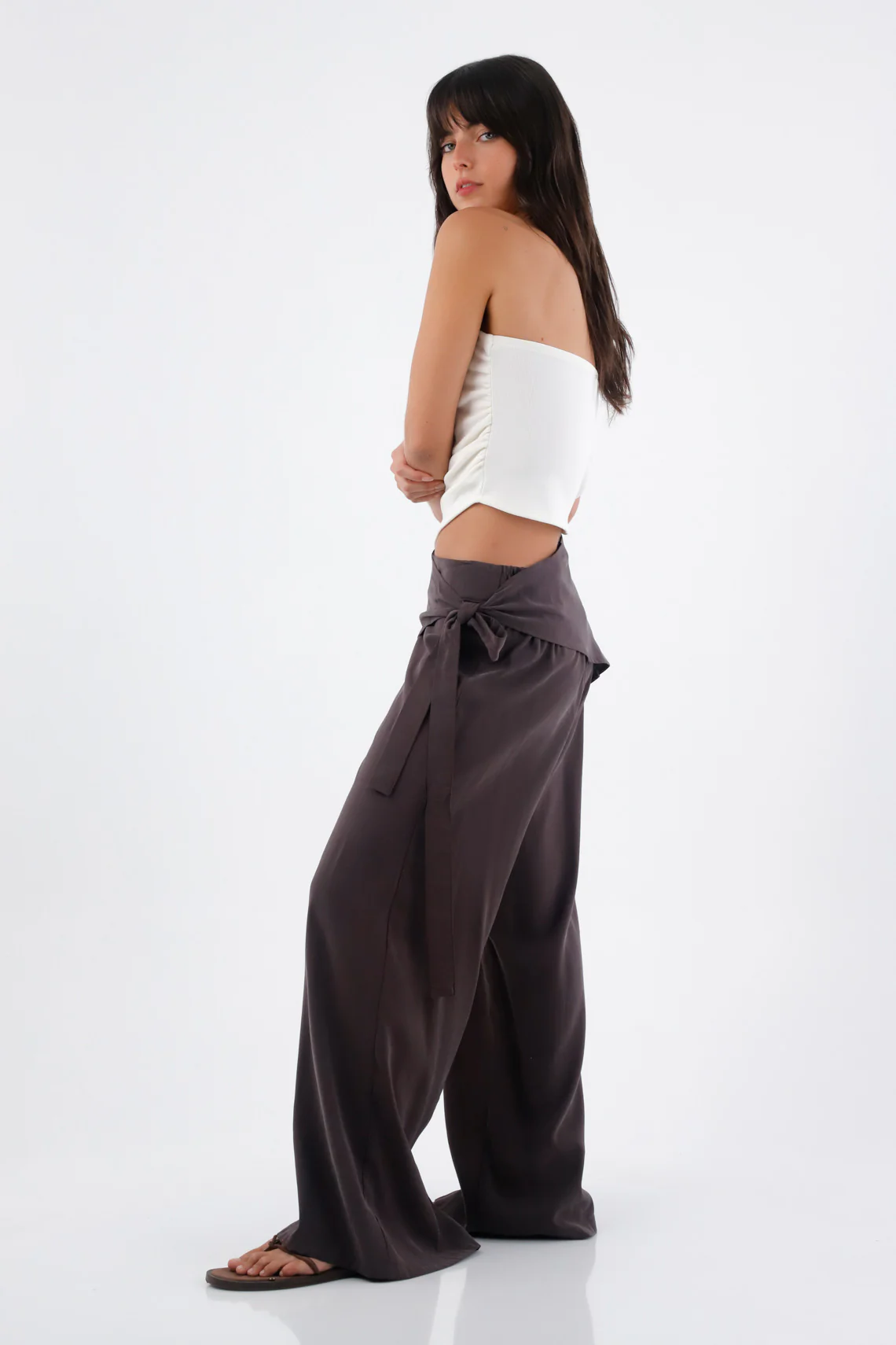Women's Brown Palazzo Trousers with Crossed Waist - Image 5