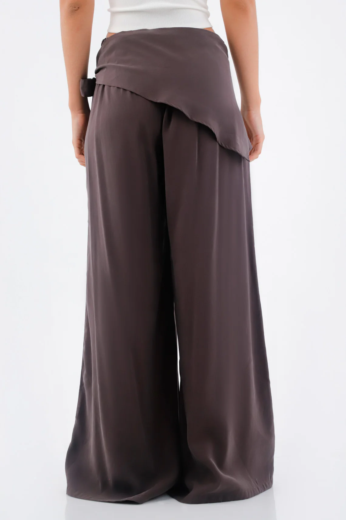 Women's Brown Palazzo Trousers with Crossed Waist - Image 6