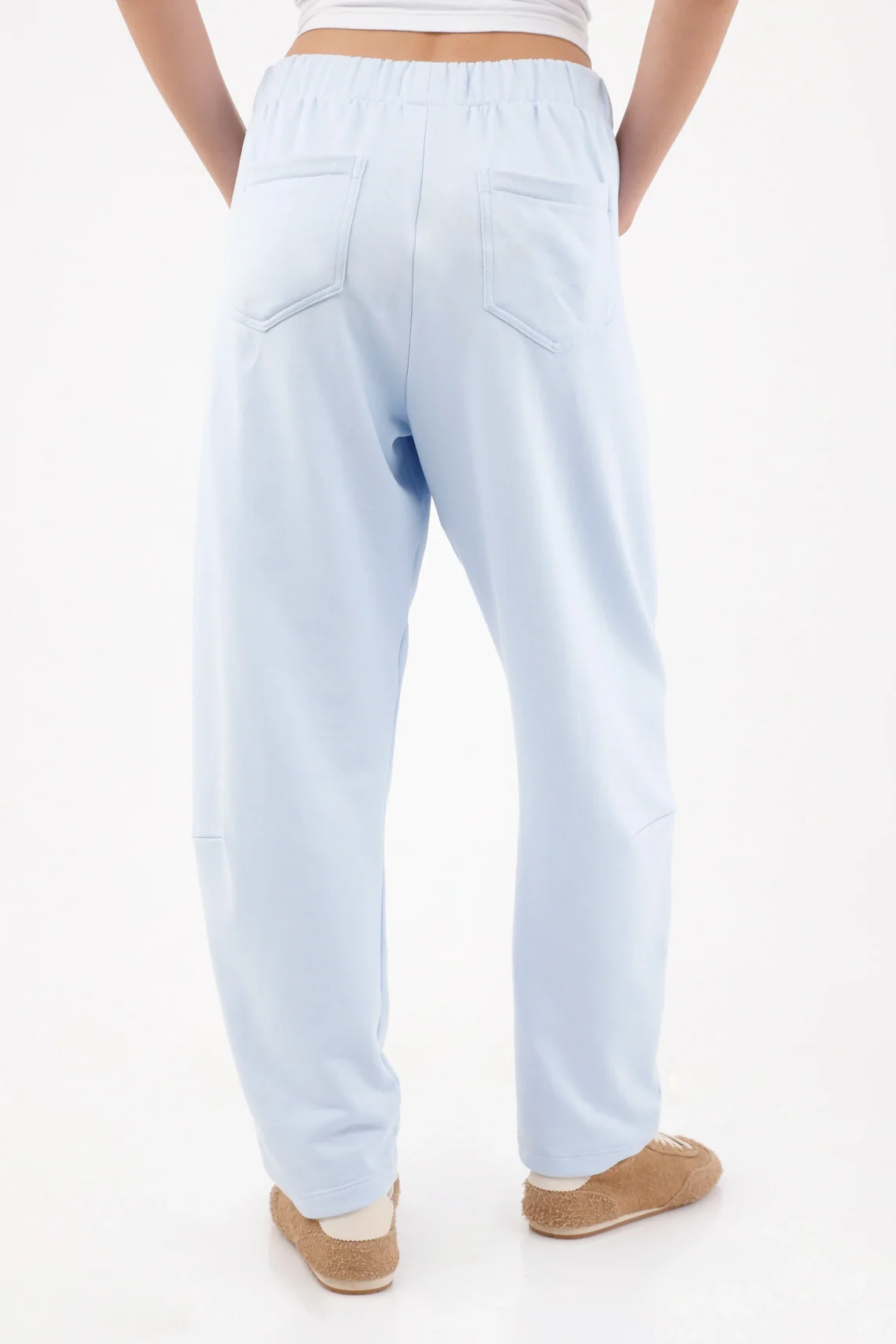 Women's Cotton Sky Blue Relaxed Fit Pants with Straight Leg and No Cuffs - Image 4