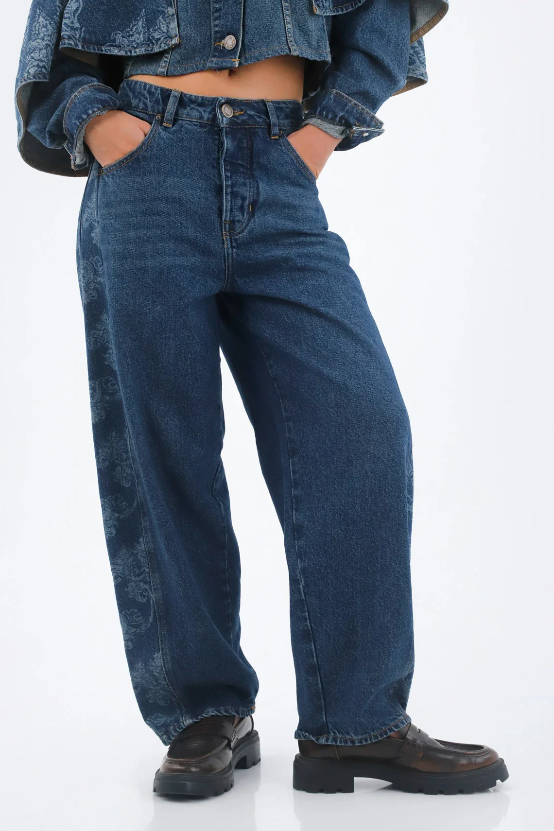 Women's Indigo Blue Cotton Jeans Fit Horseshoe with Tonal Printed Side