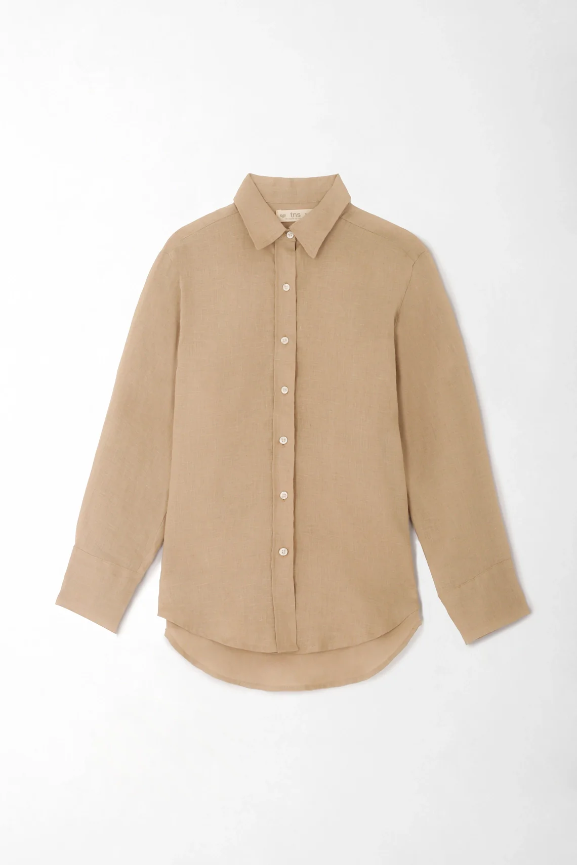 Women's Beige Linen Shirt with Straight Fit and Rounded Hem - Image 5