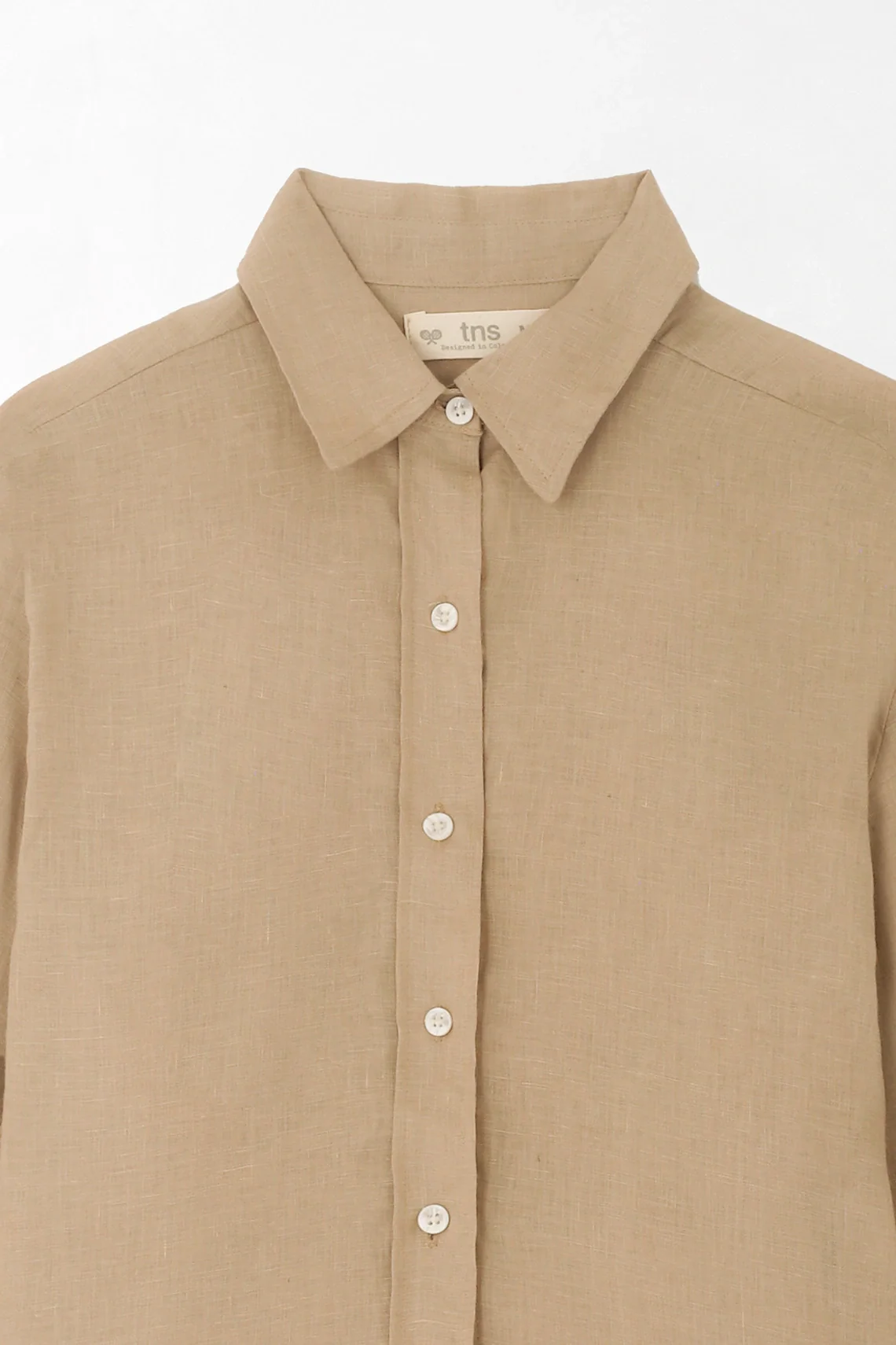 Women's Beige Linen Shirt with Straight Fit and Rounded Hem - Image 6