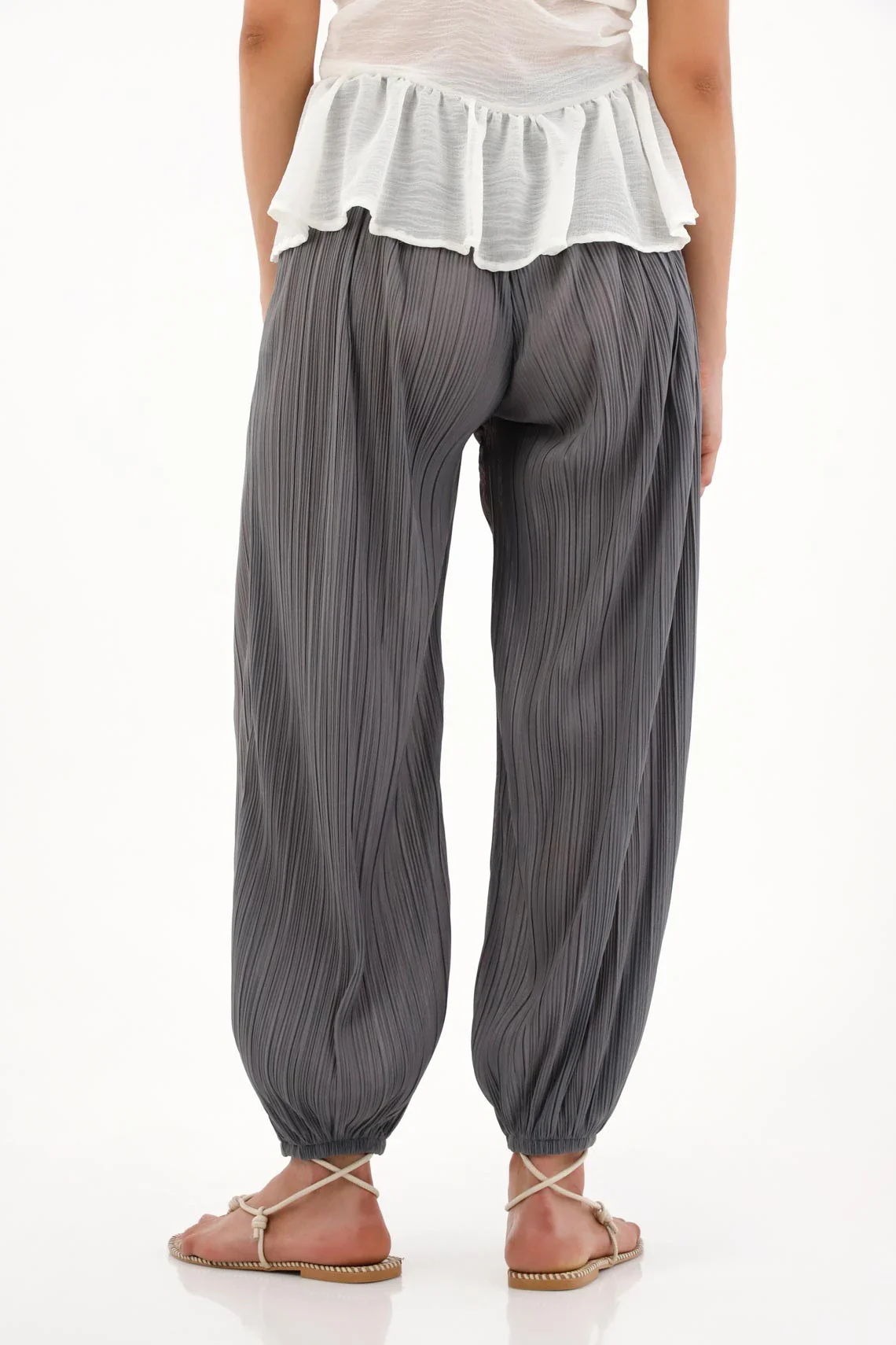 Gray Pleated Texture Jogger Pants for Women - Image 5
