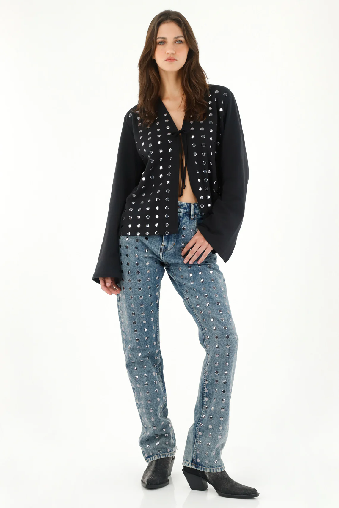 Women'Sweatshirt Black Relaxed Fit with Studs