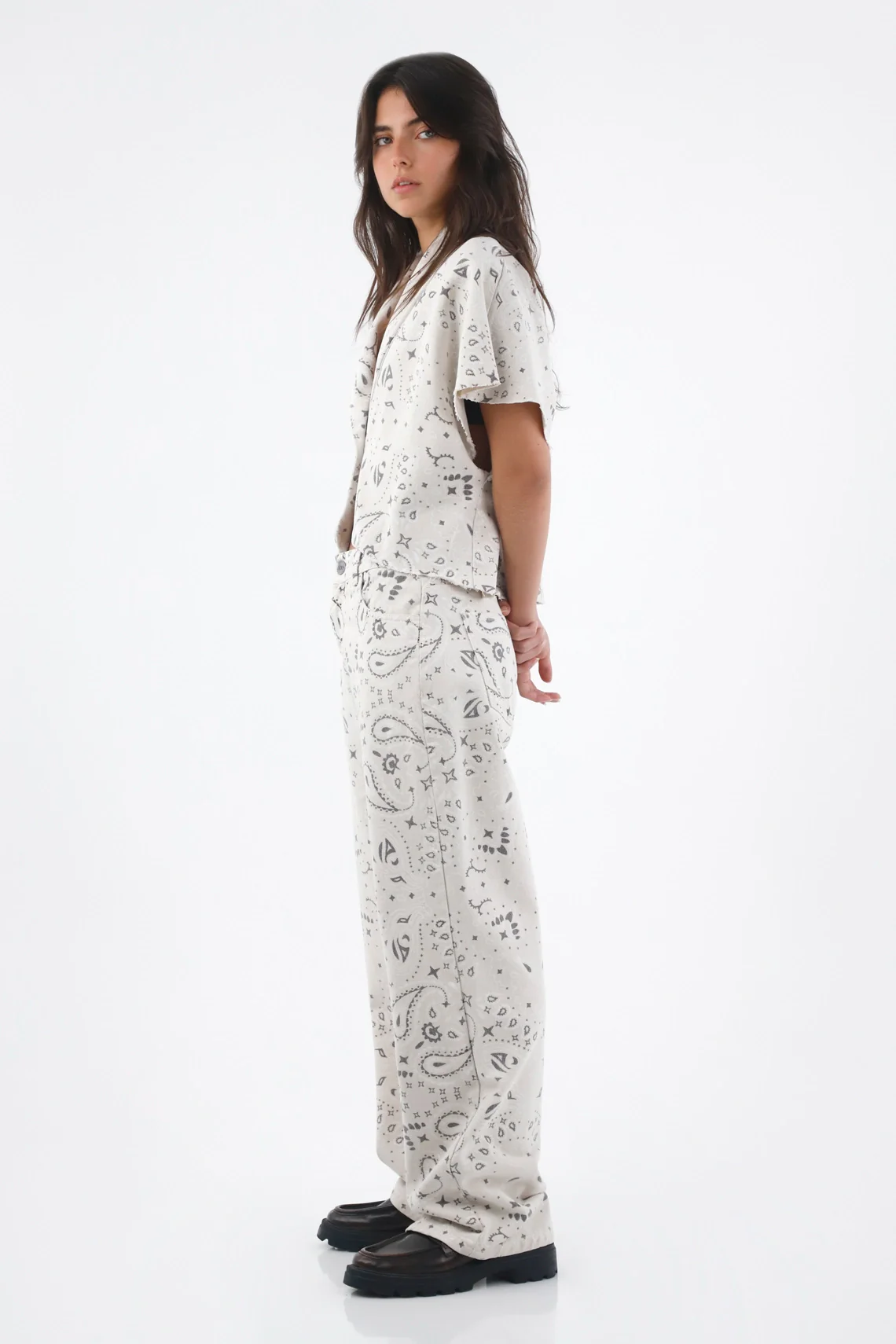 Women’s Wide Leg Crudo Cotton Pants with Bandana Print